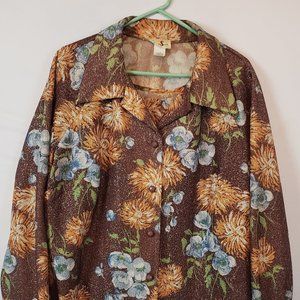 2pc Vintage Shaker Sport Womens Tunic w/ Top Red, Blue, Brown Floral Button Down